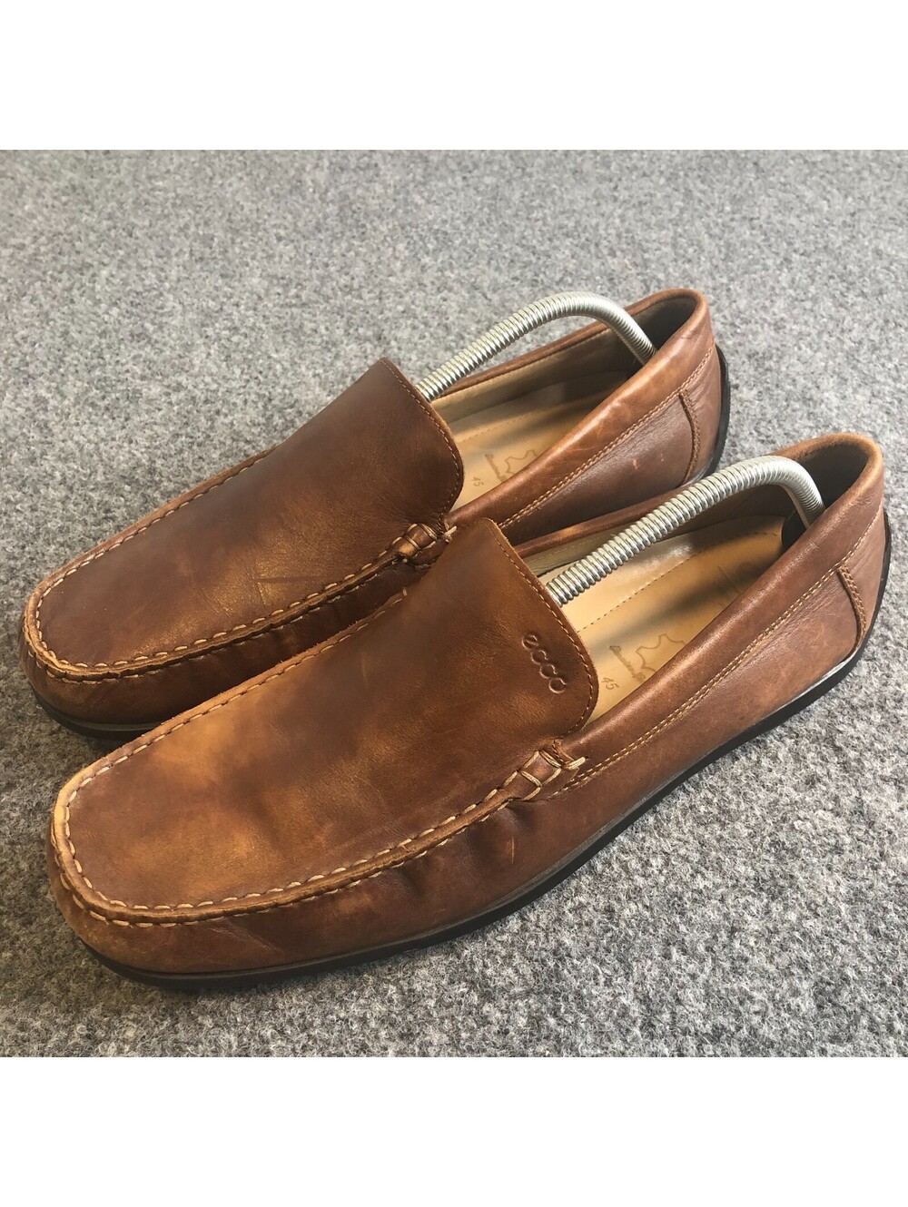 ECCO Shoes Leather Slip On Loafers Mens 45 US 10 Brown Casual Driving Latex Moc